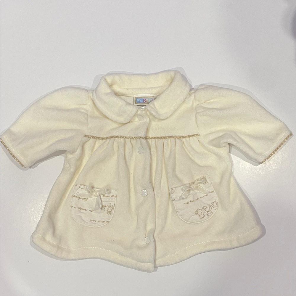 Ivory Baby Jacket with Pocket Bows